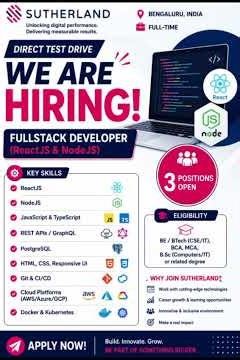 Sutherland Hiring 2026 | Fullstack Developer Jobs | Direct Test Drive | Bengaluru #Sutherlandhiring