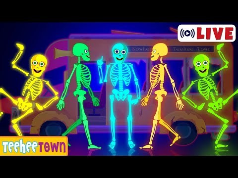 🔴 Wheels On The Bus With Five Spooky Skeletons + more Scary Nursery Rhymes
