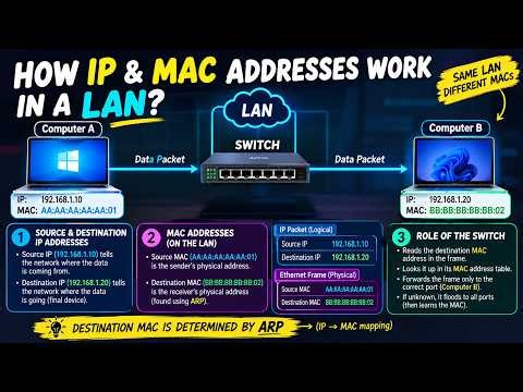How IP & MAC Addresses Work in a LAN | Switch & ARP Explained