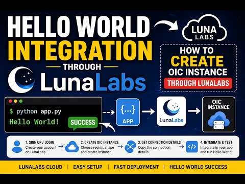 pratice hello world integration through luna labs and how create oic instance through lunalabs