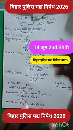 Bihar Police Madya Nishedh Sipahi 14 June 2026 2nd Shift Paper Solution | All Questions