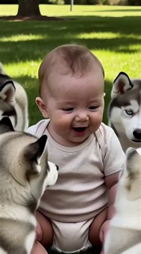 BABY BARKS “WOOF!” at 6 HUSKY PUPPIES… THEIR REACTION IS TOO CUTE! 🐶👶❤️
