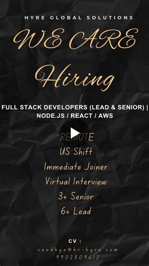 🚀 We’re Hiring: Full Stack Developers (Lead Senior) | Node.js / React / AWS 📍 Work Mode: Remote 🕒 Shift: US Shift ⚡ Notice Period: Immediate Joiners 🎯 Interview Mode: Virtual 🔥 Open… | Sandhya pawar