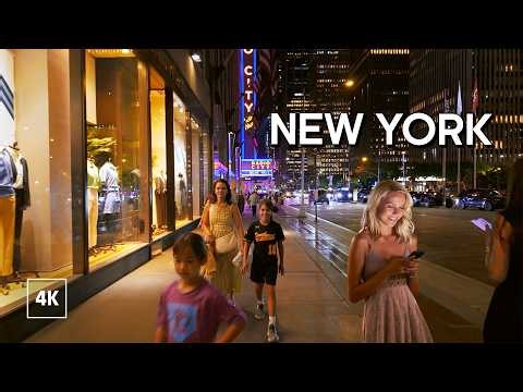 Walking in New York at Night / Manhattan NYC Walking Tour 4K
