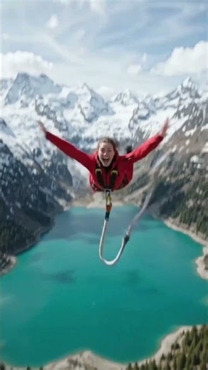 😱 Girl’s INSANE Mountain Bungee Jump! 🌊🔥 #Shorts