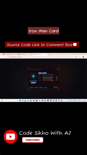 Iron Man HUD Card 🦾🔥 | JARVIS Hologram UI | HTML CSS JavaScript