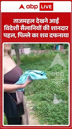 Viral Video: ताजमहल देखने आईं विदेशी सैलानियों की शानदार पहल, पिल्ले का शव दफनाया #shorts