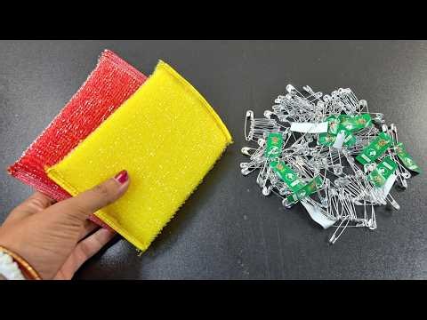 Look guys, this is a beautiful and unique wall hanging craft idea with safety pins and scrubber