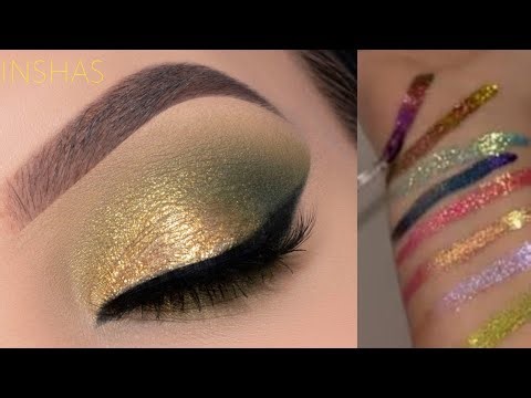 Golden &green makeup tutorial for beginners brown eye || insha