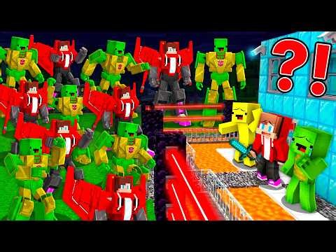 1000 mikey and jj Mutants transformers vs Security House in Minecraft ! Maizen