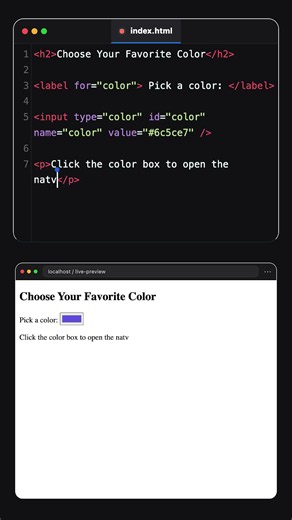 Native Color Picker Without CSS & JavaScript 🎨 | HTML Only #shorts