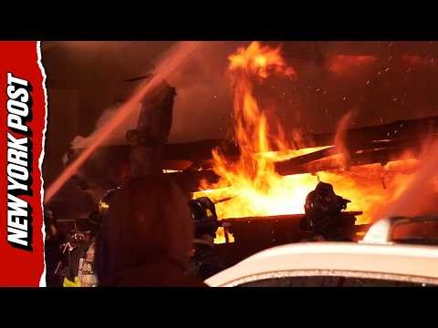 Five-Alarm Inferno After Explosion Engulfs Home, Injures Officers at Scene