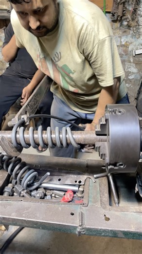 How to made a new simple hard working spring on a lathe machine by hand #youtubeshorts