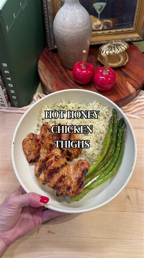 Hot Honey Chicken Thighs with Garlicky Herby Rice