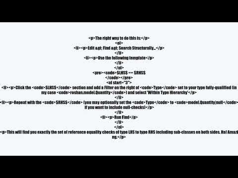 Finding all uses of a Java class in reference equality in IntelliJ