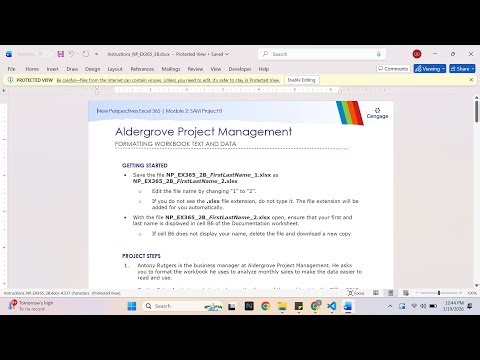 New Perspectives Excel 365 | Module 2: SAM Project B Aldergrove Project Management