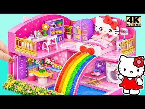 Build 2 Floor Hello Kitty House with Rainbow Slide, Bedroom & Cute Kitchen ❤️ DIY Miniature House