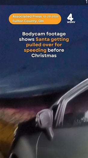 Santa just got pulled over for speeding. Yes, really. Bodycam footage from the Fulton County Sheriff's Office in Ohio shows police pulling over a car driven by Mr. Claus just days before Christmas. Mrs. Claus was in the passenger seat and managed to snap a picture of Santa with the officer, who said, "there goes my presents." | WSMV 4, Nashville