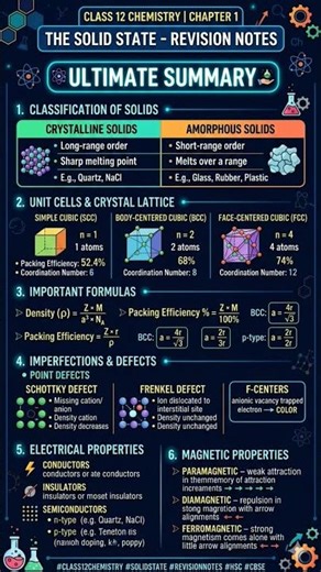 Class 12 Chemistry Chapter 1 Solid State Notes | One Page Revision | Board Exam 2026