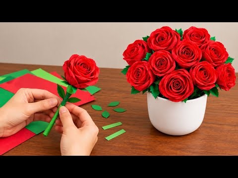 How to make beautiful rose flowers / DIY paper flowers Step by Step Tutorial for Decoration