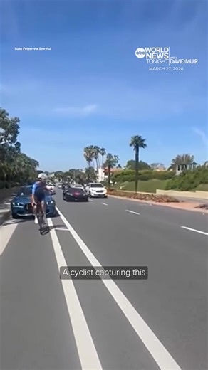 A cyclist captured the moment a BMW trailed him and another cyclist while they were riding in a bike lane in Newport Beach, California. The suspected driver was arrested in the road rage incident and charged with assault. David Muir reports.