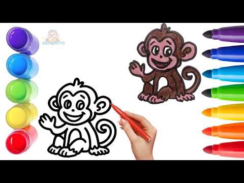 How To Draw cute Monkey Drawing, Painting & Coloring For Kids and Toddlers_ Child Art 🐋🌈🎨