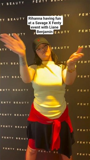 Rihanna having fun at a Savage X Fenty event with Liane Benjamin