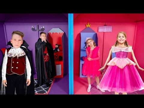 Princess House vs Vampire House! 🏰 Kids Challenges, DIY Barbie & Hot vs Cold
