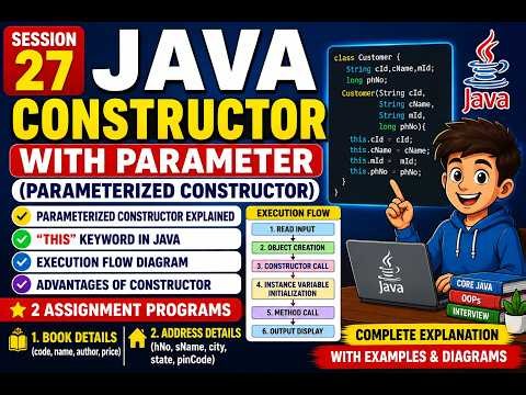 27. Java Constructor with Parameter | Parameterized Constructor | this Keyword in Java | execution