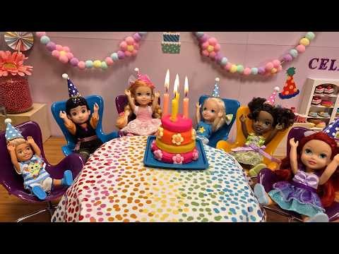 Birthday party ! Elsa & Anna toddlers & friends - games - gifts - play - Barbie dolls