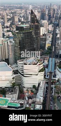 Bangkok, Thailand - June, 6, 2025: Aerial drone view of modern high rise buildings and dense urban architecture in downtown Bangkok, Thailand. Vertical Stock Video Footage - Alamy