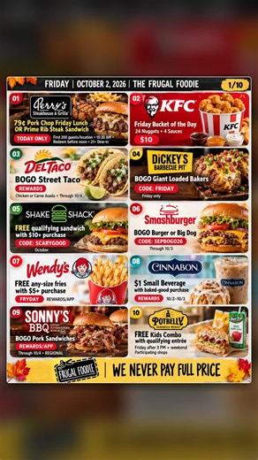 100 Food Deals Friday: Freebies, BOGOs & Cheap Eats (Houston/Spring)