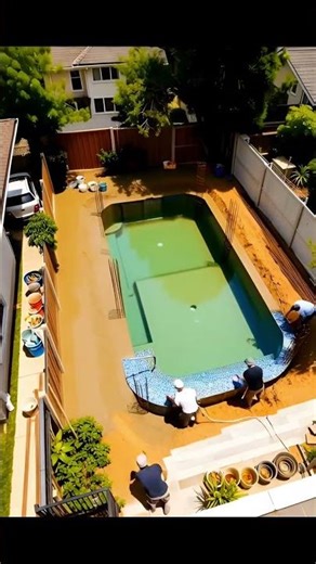 Backyard makeover with swimming pool #renovation #transformation