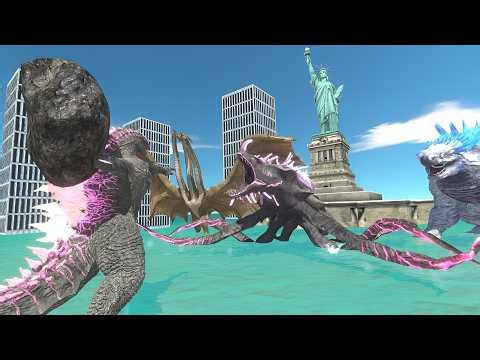 Evolved Godzilla fights Titan X, Monster Zero and Shimo in New York Ocean