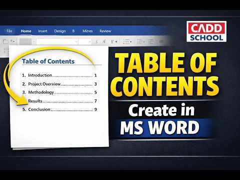 How to Create Table of Contents in Microsoft Word in 2 Minutes | Quick & Easy Method | CADD SCHOOL