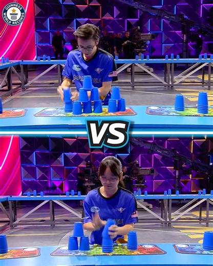 Super speed stacking 🤯 Chan Keng Ian 🇲🇾 vs Woo Xin Yi 🇲🇾 | Guinness World Records