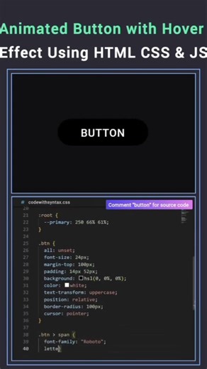 HTML Animated Button 🔥 | Pure CSS Hover Effects #Shorts #coding #frontendcourse #learntocode