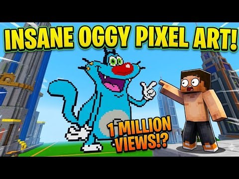 Oggy pixel art 🤯 ( it took my hours ) oggy and cockroaches pixel art minecraft ☠️....