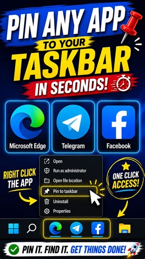 Pin Any App to Your Taskbar in Seconds! 📌💻 #Shorts #techtips #windows