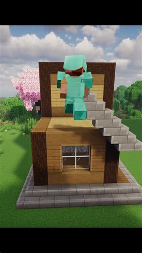 98 Cobblestone + 48 Logs = THIS MASTERPIECE! 😱 #minecraft #starterhome
