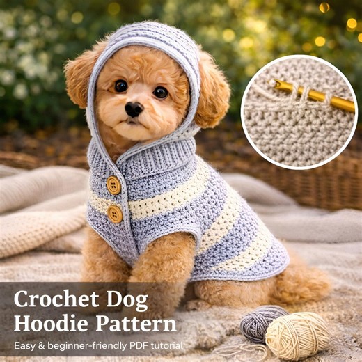 Dog Sweater Crochet Pattern PDF, Beginner Dog Hoodie, Small Dog Clothes, Instant Download - Etsy