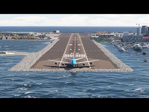 Unbelievable Takeoff KLM A380 on Gibraltar Airport Short Runway