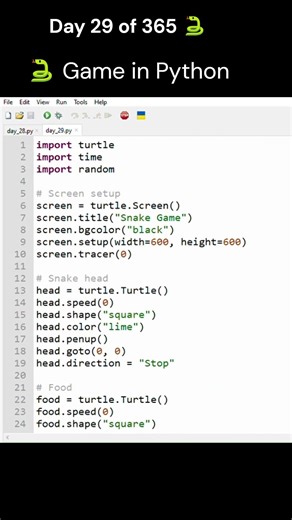 I Made the Classic 🔥 Snake Game Using Python 🐍 | Day 29 of 365