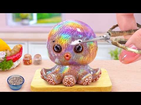 Red vs Blue Mini Room 😋 How To Cook Korean Fried Octopus with Spicy Sauce 🐙 Tina Mini Cooking