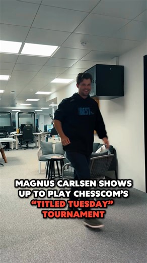 The 🐐 has arrived for Titled Tuesday at the Chess.com office!! And Magnus is there too! | Chess.com