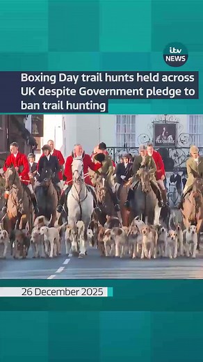 Boxing Day trail hunts held across UK despite Government pledge to ban trail hunting #itvnews