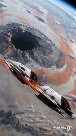 Epic Spaceship Flyby Over Alien Planet's Giant Meteor Crater | 4K Sci-Fi Exploration Animation