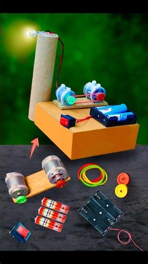 1 best science experiment project item made of cardboard dynamo motor AA battery LED #shorts