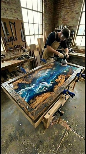 Epoxy Resin Ocean Table Transformation 🔨 #EpoxyResin #Woodworking #DIY #RiverTable