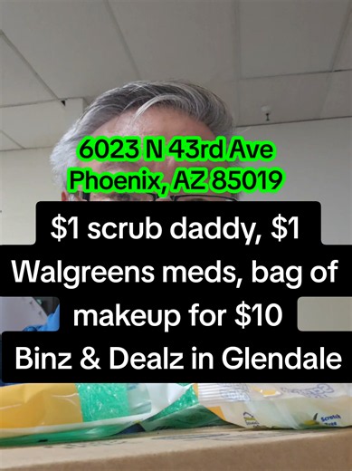 $1 scrub daddy, $1 Walgreens meds, bag of makeup for $10 Binz & Dealz in Glendale 6023 N 43rd Ave, Phoenix, AZ 85019 #thrift #glendale #budgetfriendly #phoenix #dealfindershops